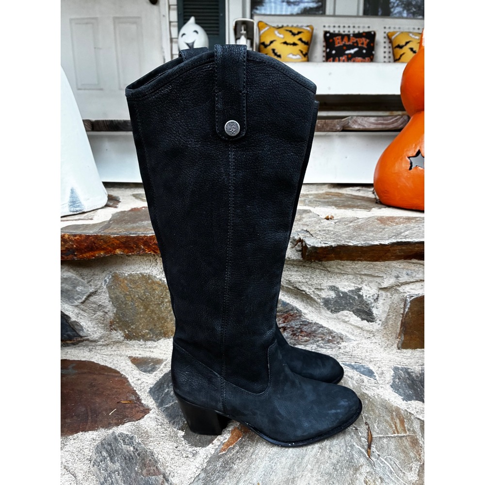Vince Camuto Koltonz Black Leather Tall Western Block Heel Boots 6.5M 36.5